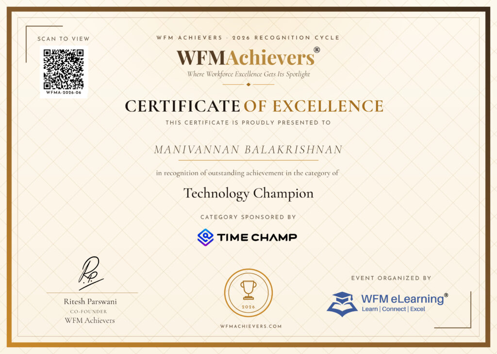 Certificate of Excellence – Manivannan Balakrishnan